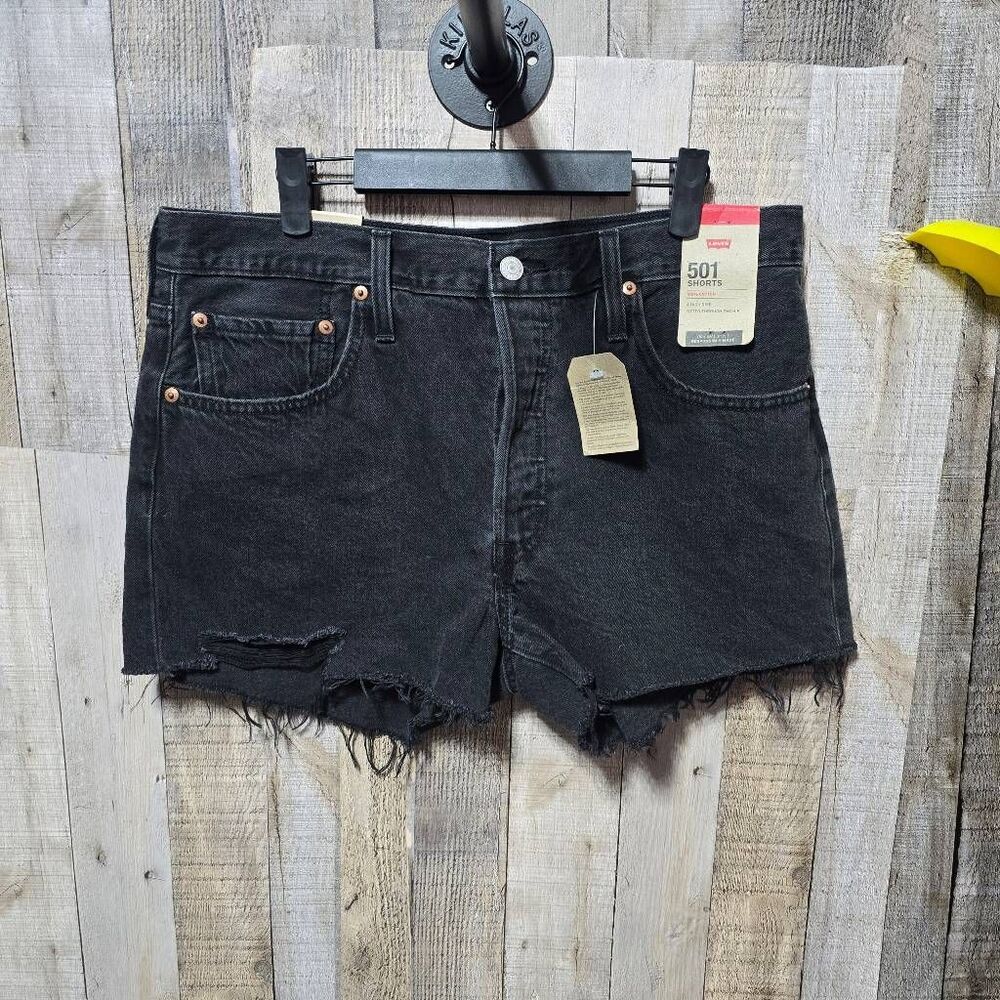 Levi's Black Distressed 501 Jean Shorts